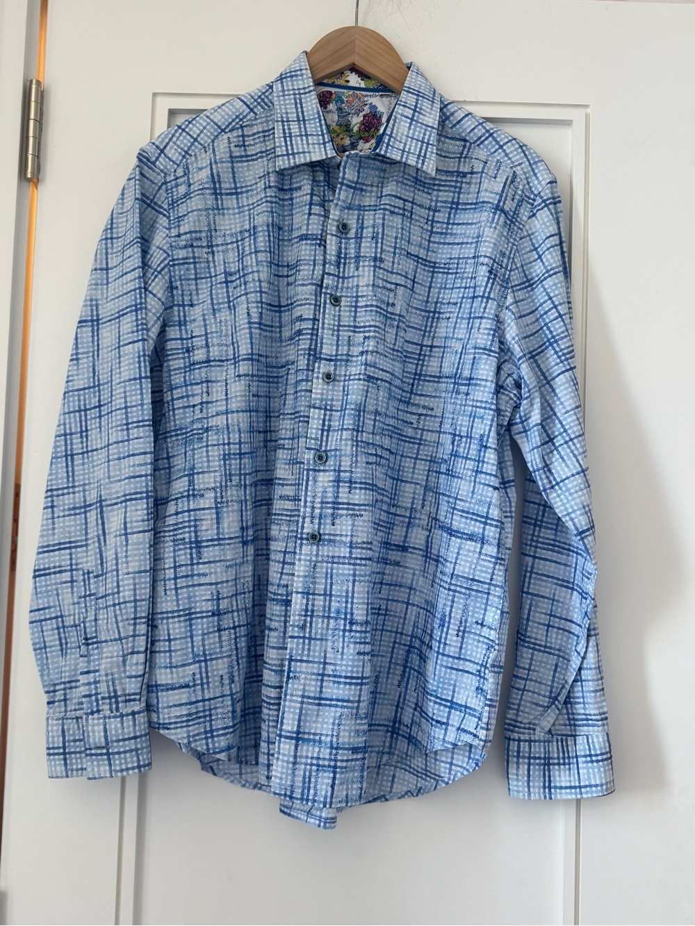 Robert Graham Men’s Blue Abstract Plaid Button-Down Shirt | XL | Flip Cuff